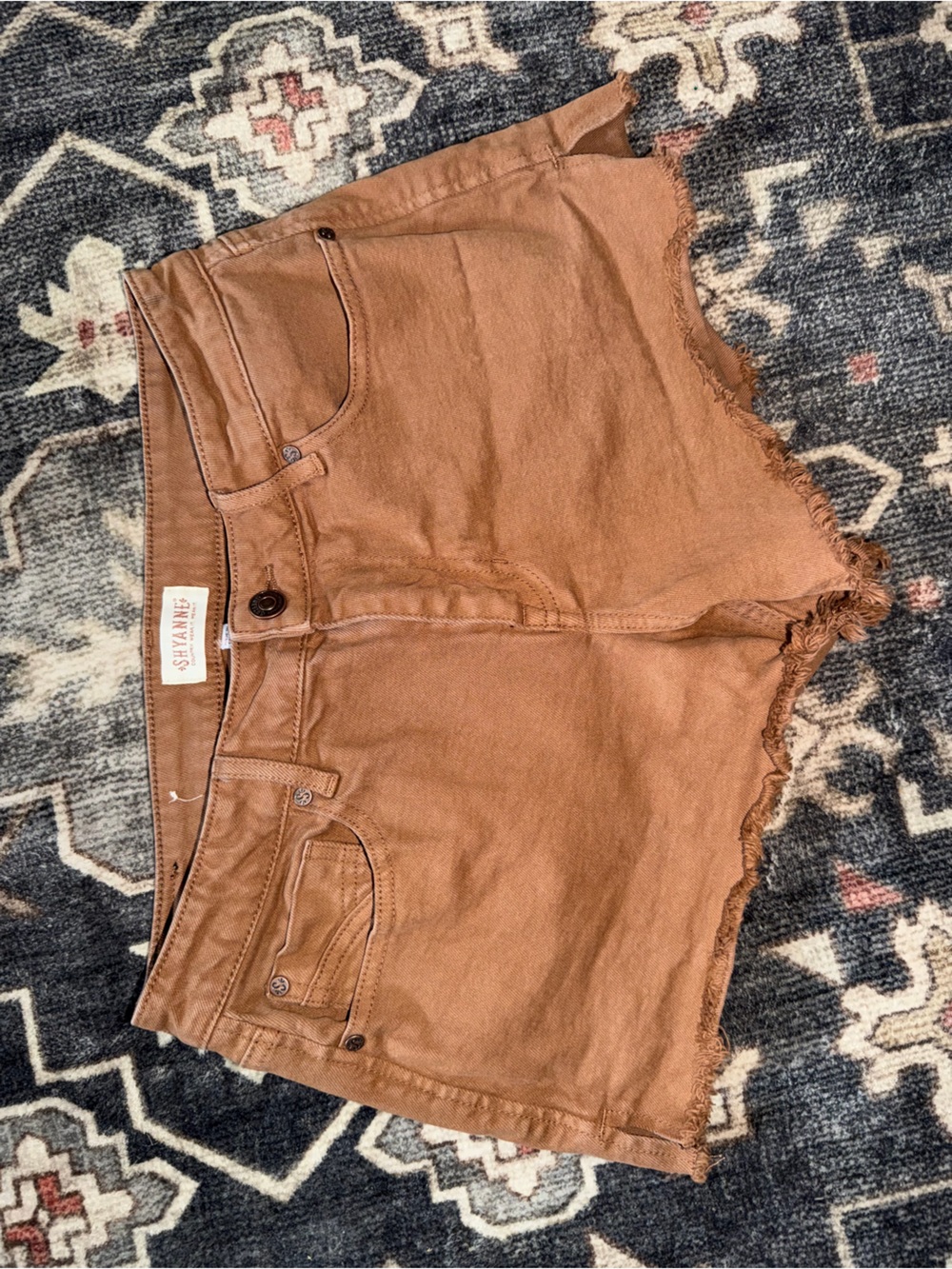 Shyanne Tan/Brown High-Rise Denim Cutoff Shorts